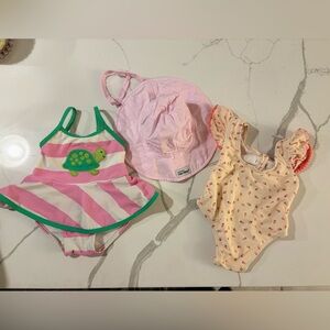 Jessica Simpson & Gymboree Baby Swimsuit Duo Size 3-6 months with Flap Happy Hat